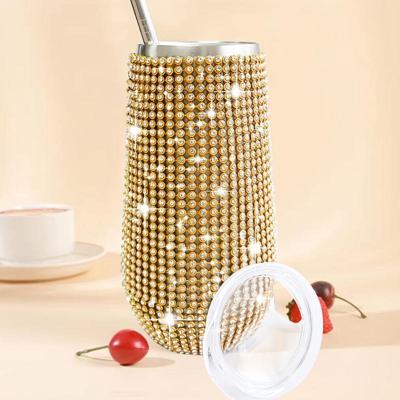 Bling Wine Tumbler 6 Oz Stainless Steel Diamond Glitter Vacuum Tumbler