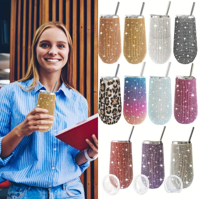 Bling Wine Tumbler 6 Oz Stainless Steel Diamond Glitter Vacuum Tumbler