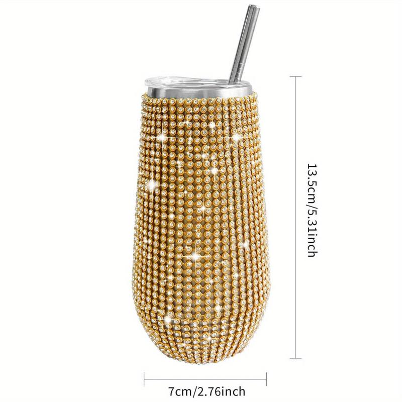 Bling Wine Tumbler 6 Oz Stainless Steel Diamond Glitter Vacuum Tumbler