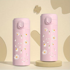 Daisy Pattern Vacuum Flask 350ml Thermal Bottle Leakproof Coffee Tumbler