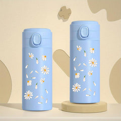 Daisy Pattern Vacuum Flask 350ml Thermal Bottle Leakproof Coffee Tumbler