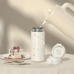 Daisy Pattern Vacuum Flask 350ml Thermal Bottle Leakproof Coffee Tumbler