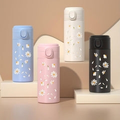 Daisy Pattern Vacuum Flask 350ml Thermal Bottle Leakproof Coffee Tumbler