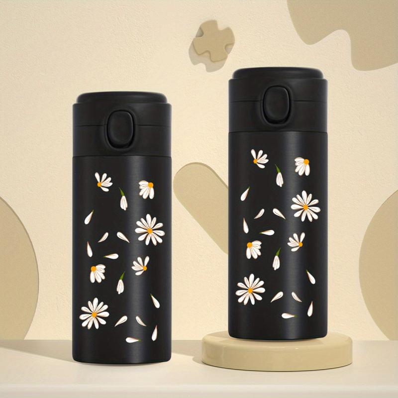 Daisy Pattern Vacuum Flask 350ml Thermal Bottle Leakproof Coffee Tumbler