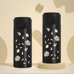 Daisy Pattern Vacuum Flask 350ml Thermal Bottle Leakproof Coffee Tumbler