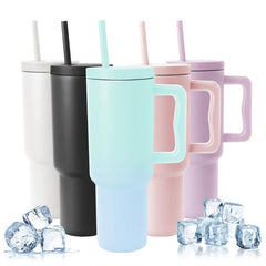 40oz Stainless Steel Tumbler with Handle & Straw Lid