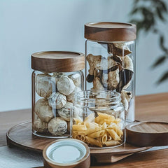 Glass Storage Jar w/ Wooden Lid, Airtight Container for Tea Coffee