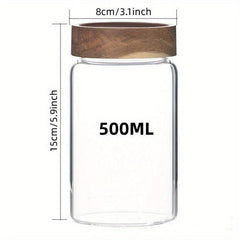 Glass Storage Jar w/ Wooden Lid, Airtight Container for Tea Coffee