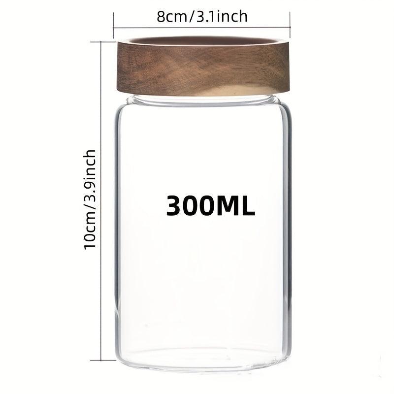 Glass Storage Jar w/ Wooden Lid, Airtight Container for Tea Coffee