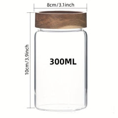 Glass Storage Jar w/ Wooden Lid, Airtight Container for Tea Coffee