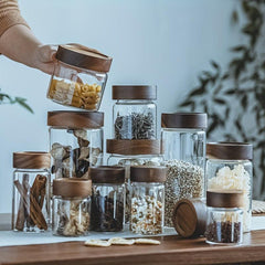 Glass Storage Jar w/ Wooden Lid, Airtight Container for Tea Coffee
