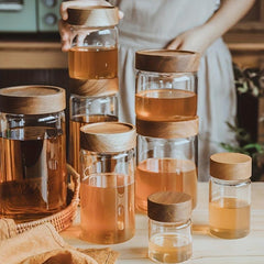 Glass Storage Jar w/ Wooden Lid, Airtight Container for Tea Coffee