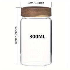 Glass Storage Jar w/ Wooden Lid, Airtight Container for Tea Coffee