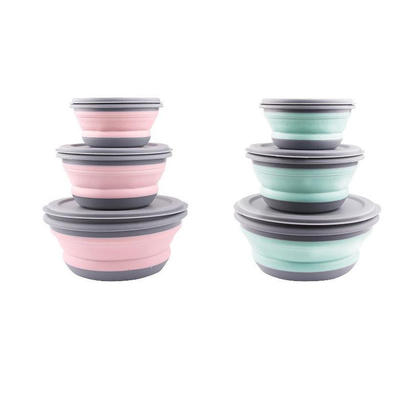 3pcs Silicone Foldable Lunch Box Portable Outdoor Food Storage Leakproof