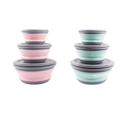 3pcs Silicone Foldable Lunch Box Portable Outdoor Food Storage Leakproof