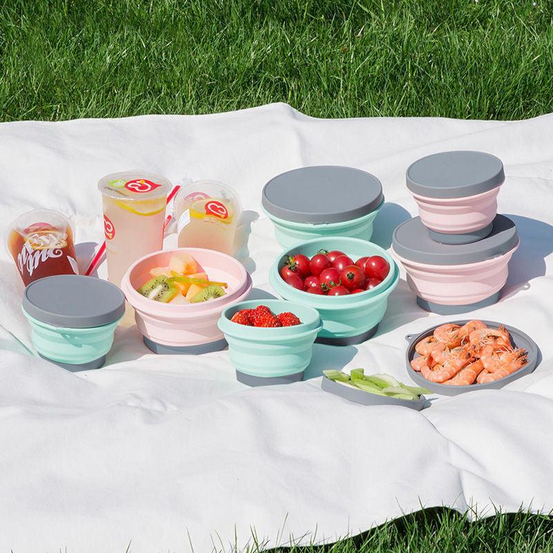 3pcs Silicone Foldable Lunch Box Portable Outdoor Food Storage Leakproof