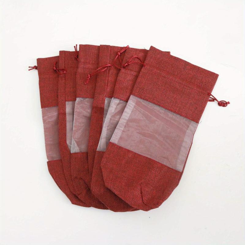 6pcs Burlap Wine Bottle Bag Drawstring Gift Bag