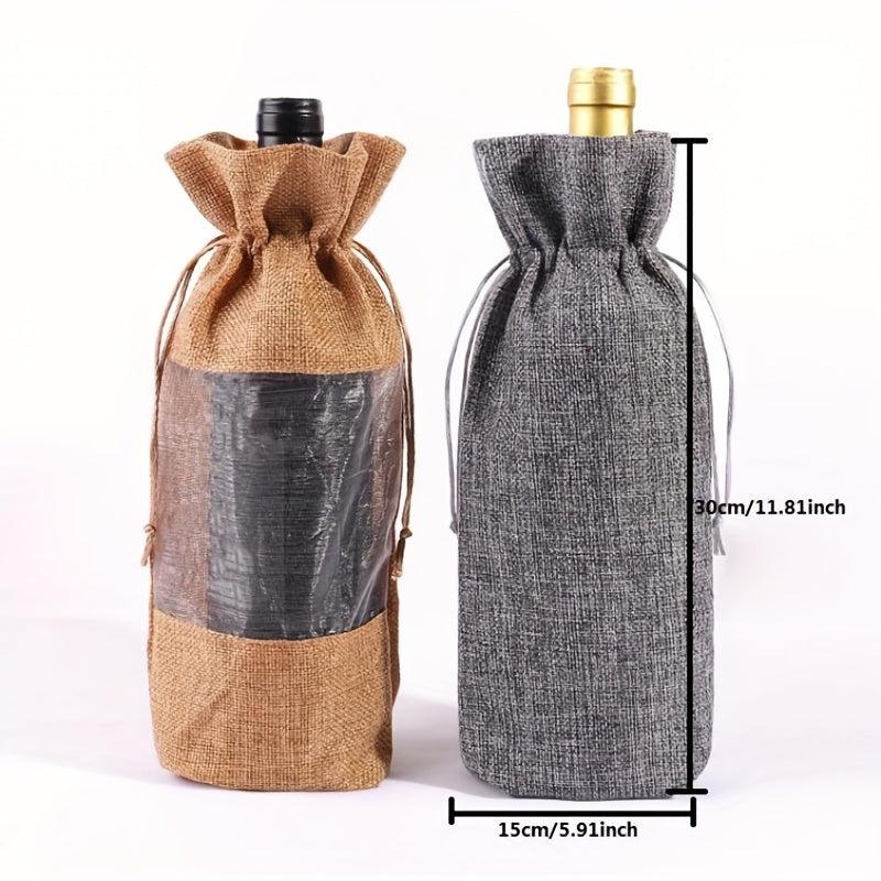 6pcs Burlap Wine Bottle Bag Drawstring Gift Bag
