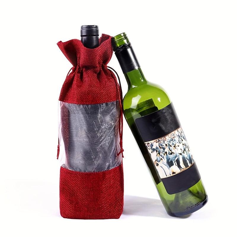 6pcs Burlap Wine Bottle Bag Drawstring Gift Bag