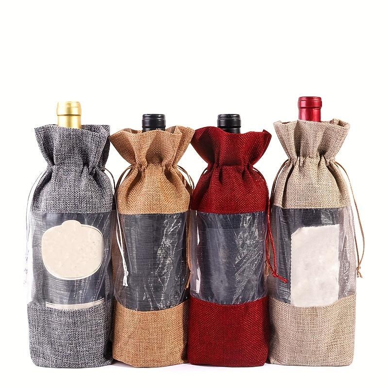 6pcs Burlap Wine Bottle Bag Drawstring Gift Bag