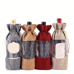 6pcs Burlap Wine Bottle Bag Drawstring Gift Bag