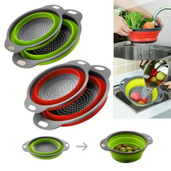 2pcs Silicone Drainage Basket Washing Basin Fruit And Vegetable Storage