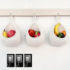 3pcs Rope Textile Hanging Kitchen Basket Bohemian Style Food Slin