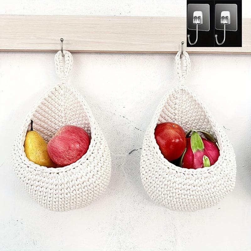 3pcs Rope Textile Hanging Kitchen Basket Bohemian Style Food Slin