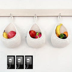 3pcs Rope Textile Hanging Kitchen Basket Bohemian Style Food Slin
