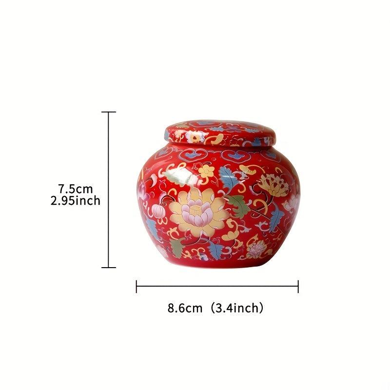 Small Round Ceramic Jar w/ Lid for Tea and Incense Powder Storage