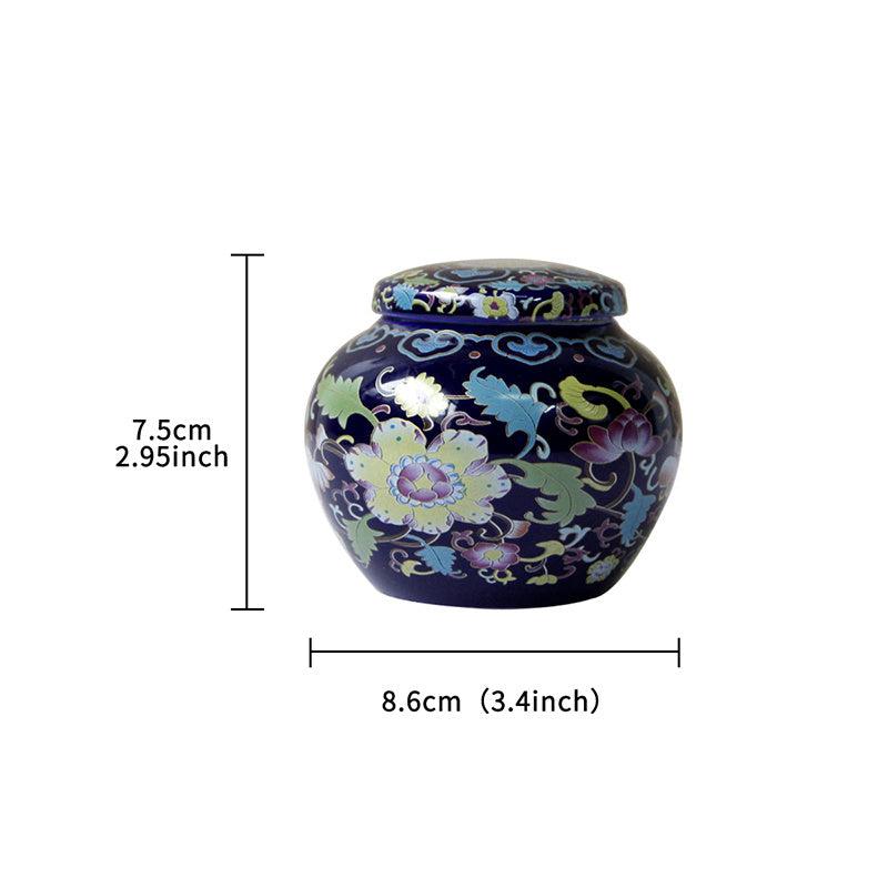 Small Round Ceramic Jar w/ Lid for Tea and Incense Powder Storage