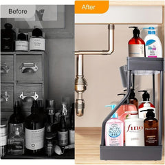 Double Layer Rack No Drawer Kitchen Bathroom Under Sink Organizer Storage Shelf