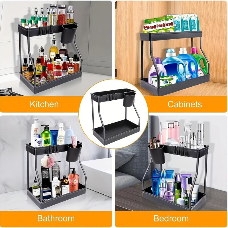 Double Layer Rack No Drawer Kitchen Bathroom Under Sink Organizer Storage Shelf