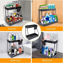 Double Layer Rack No Drawer Kitchen Bathroom Under Sink Organizer Storage Shelf