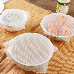 4pcs Reusable Silicone Food Covers Fresh Keeping Wrap Non Stick Stretching Lid