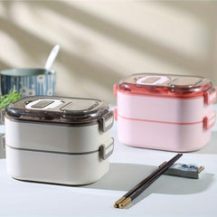 Leak Proof Plastic Lunch Boxes with Spoons, Double Layered, Stackable