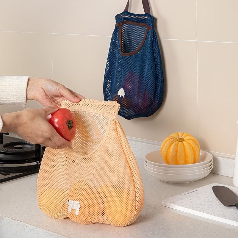 Portable Hanging Storage Mesh Bag for Kitchen - Wall-mounted Fruit & Vegetable