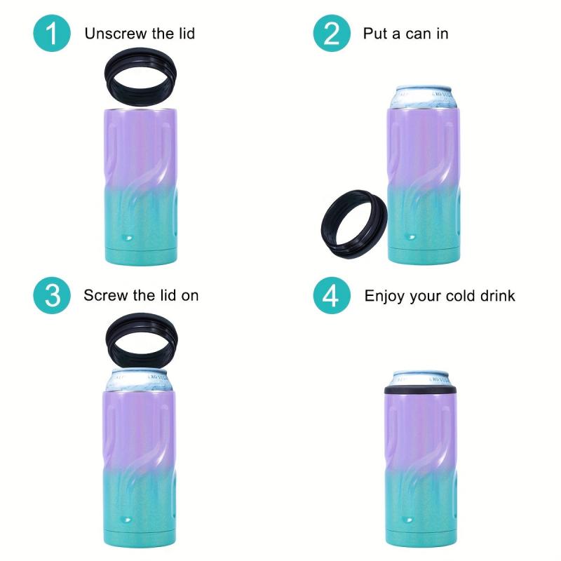 Stainless Steel Can Cooler Beer Tumbler 12oz Insulated 3-in-1 Drinkware