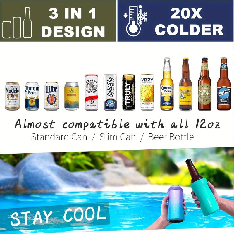 Stainless Steel Can Cooler Beer Tumbler 12oz Insulated 3-in-1 Drinkware
