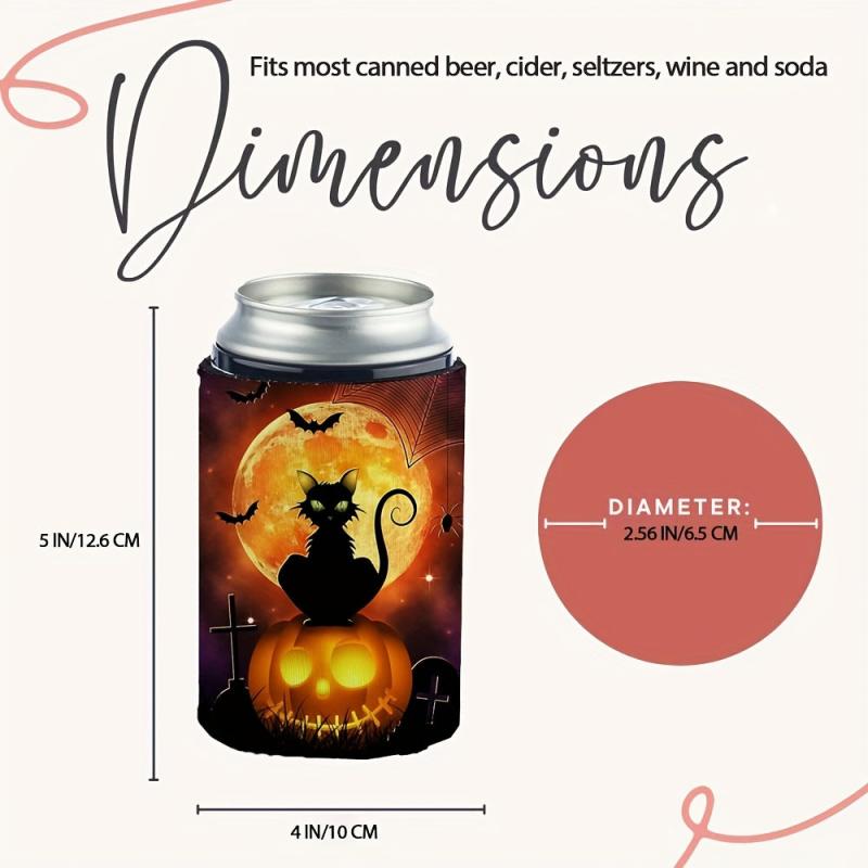 Halloween Pumpkin Cat Neoprene Can Cooler Sleeve