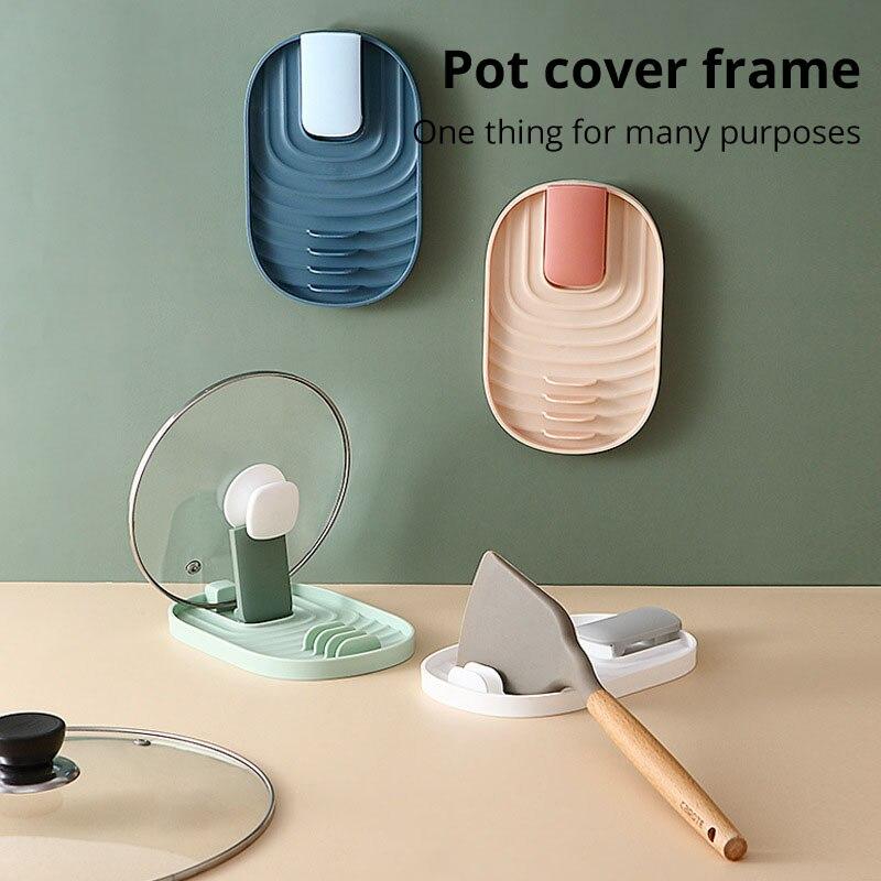 Pot Lid Shovel Storage Rack Chopping Board Holder with Drain Tray