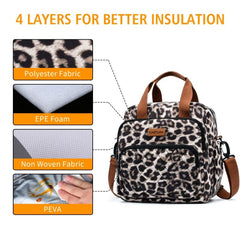 Leopard Printed Lunch Bag Women Adjustable Strap Leakproof Insulated Lunch Box
