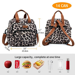 Leopard Printed Lunch Bag Women Adjustable Strap Leakproof Insulated Lunch Box