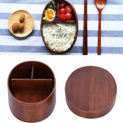 Japanese Wooden Sushi Lunch Box - Leakproof Oval Bento Box