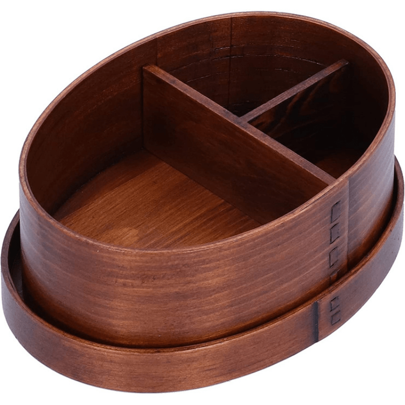 Japanese Wooden Sushi Lunch Box - Leakproof Oval Bento Box
