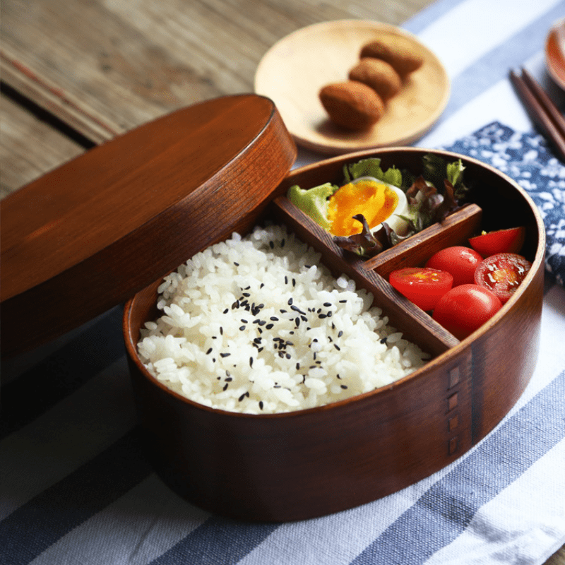 Japanese Wooden Sushi Lunch Box - Leakproof Oval Bento Box