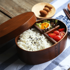 Japanese Wooden Sushi Lunch Box - Leakproof Oval Bento Box
