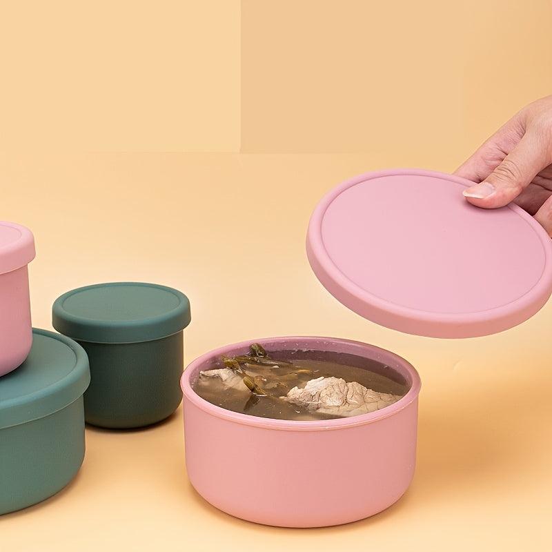 3pcs Round Silicone Lunch Box Set Portable Soup Bowl Refrigerator Sealed Fresh-k