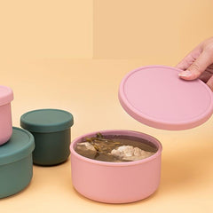 3pcs Round Silicone Lunch Box Set Portable Soup Bowl Refrigerator Sealed Fresh-k