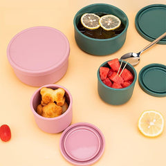 3pcs Round Silicone Lunch Box Set Portable Soup Bowl Refrigerator Sealed Fresh-k